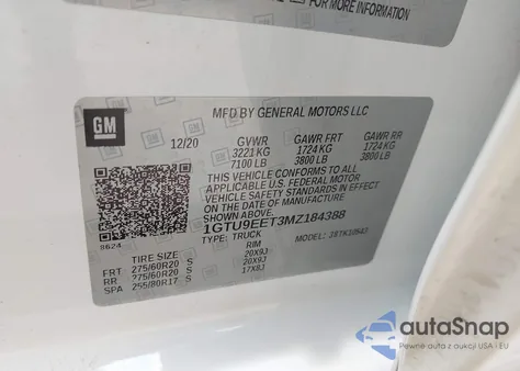 2021 GMC Sierra 1500 4Wd Short Box At4 из США, поврежденный, VIN 1GTU9EET3MZ184388